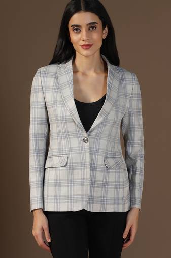 Women grey & blue checks blazer