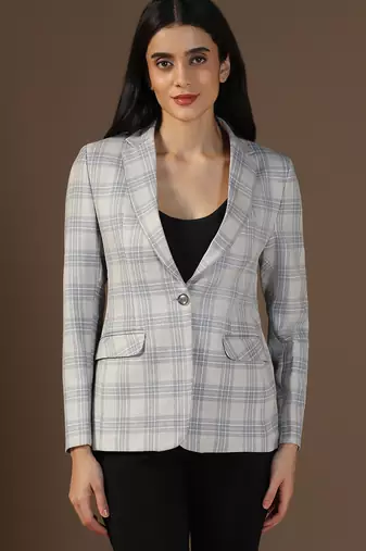Women grey & blue checks blazer