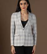 Women grey & blue checks blazer
