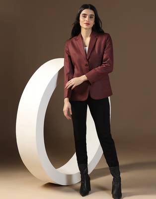 Women red small check blazer 3