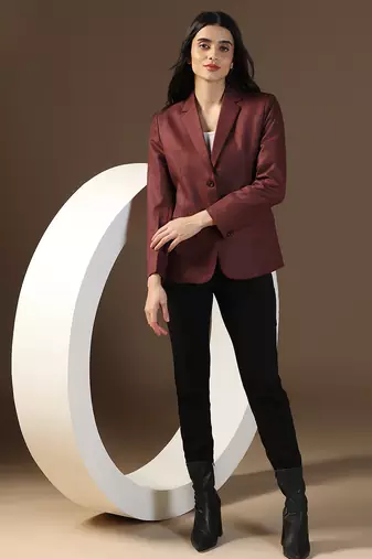 Women red small check blazer