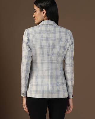 Women grey & blue checks blazer 2