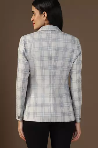 Women grey & blue checks blazer