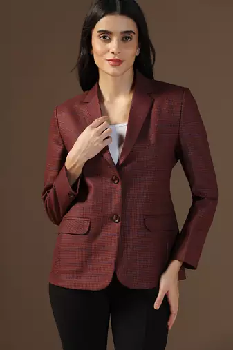 Women red small check blazer