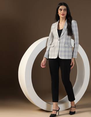 Women grey & blue checks blazer 3