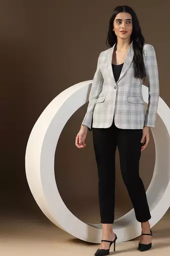 Women grey & blue checks blazer