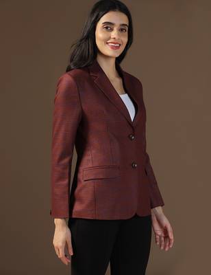Women red small check blazer 5