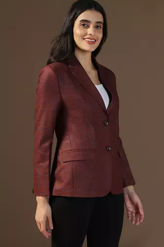Women red small check blazer