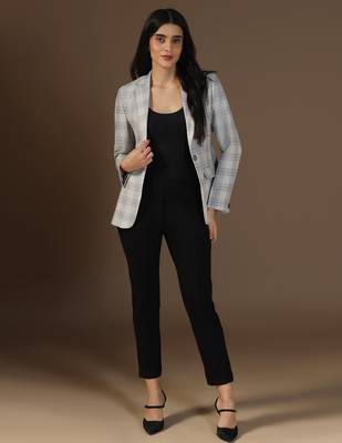 Women grey & blue checks blazer 4
