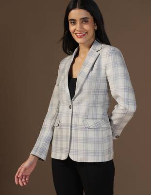 Women grey & blue checks blazer 5