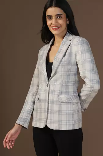 Women grey & blue checks blazer