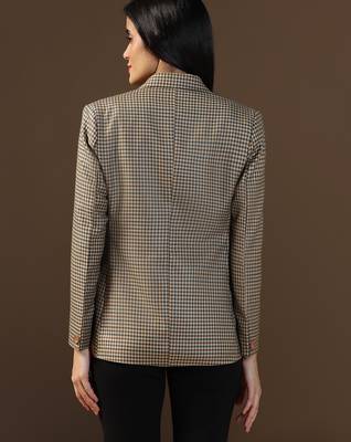 Women brown multi check blazer 2