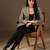 Women brown multi check blazer