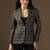 Women brown & blue check blazer