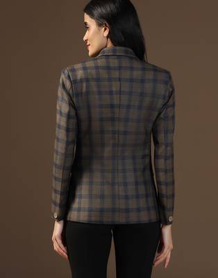 Women brown & blue check blazer 2