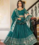 RAMA GREEN VICHITRA SILK FOIL PRINT PARTY WEAR LEHENGA CHOLI  FREE SIZE