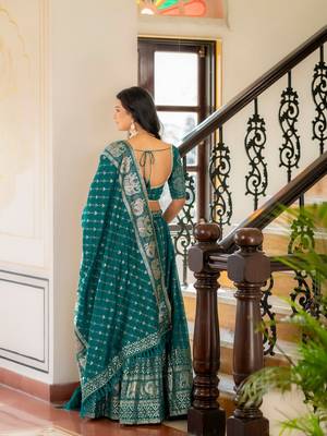 RAMA GREEN VICHITRA SILK FOIL PRINT PARTY WEAR LEHENGA CHOLI  FREE SIZE 5