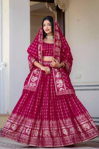 RANI PINK VICHITRA SILK FOIL PRINT PARTY WEAR LEHENGA CHOLI - FREE SIZE