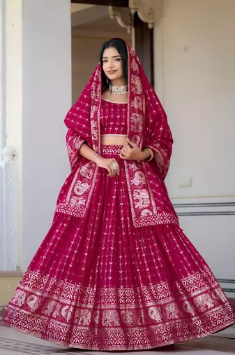 RANI PINK VICHITRA SILK FOIL PRINT PARTY WEAR LEHENGA CHOLI - FREE SIZE
