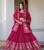 RANI PINK VICHITRA SILK FOIL PRINT PARTY WEAR LEHENGA CHOLI - FREE SIZE
