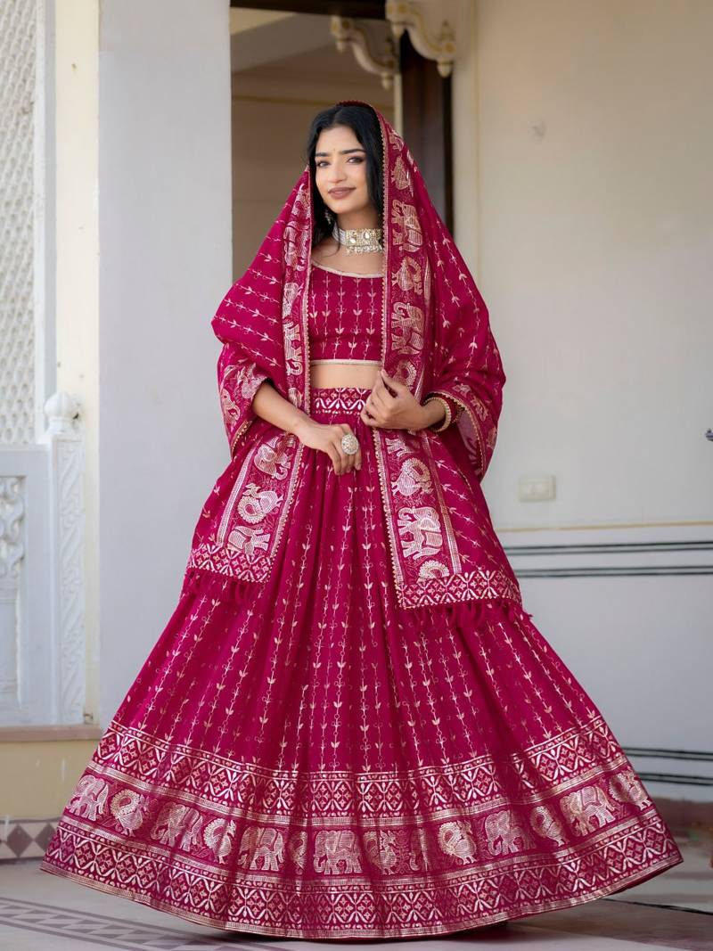 RANI PINK VICHITRA SILK FOIL PRINT PARTY WEAR LEHENGA CHOLI - FREE SIZE