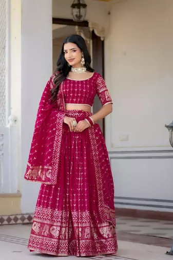 RANI PINK VICHITRA SILK FOIL PRINT PARTY WEAR LEHENGA CHOLI - FREE SIZE