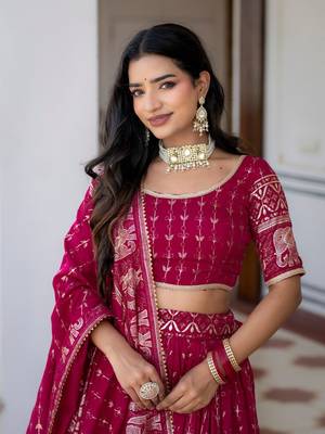 RANI PINK VICHITRA SILK FOIL PRINT PARTY WEAR LEHENGA CHOLI - FREE SIZE 5