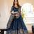 NAVY BLUE VICHITRA SILK FOIL PRINT PARTY WEAR LEHENGA CHOLI - FREE SIZE 