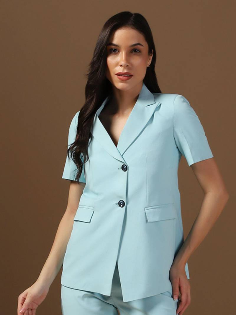 Single-breasted peaked lapel collar formal blazer