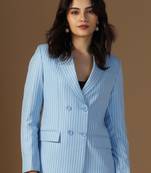 Striped peaked lapel collar double breasted formal blazer