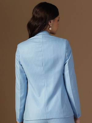 Striped peaked lapel collar double breasted formal blazer 2