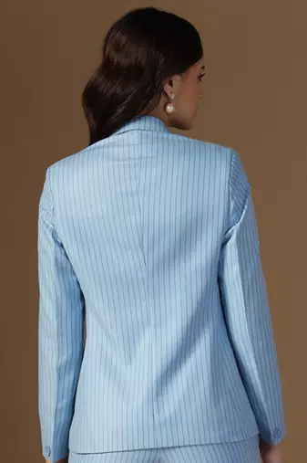 Striped peaked lapel collar double breasted formal blazer