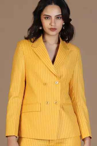 Striped peaked lapel collar double breasted formal blazer