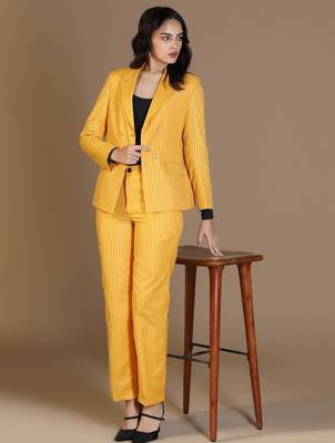 Striped peaked lapel collar double breasted formal blazer 3