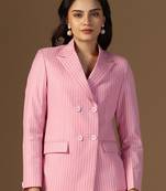 Striped peaked lapel collar double-breasted formal blazer