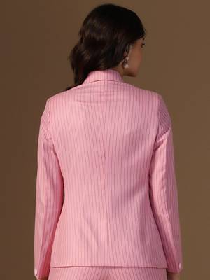 Striped peaked lapel collar double-breasted formal blazer 2