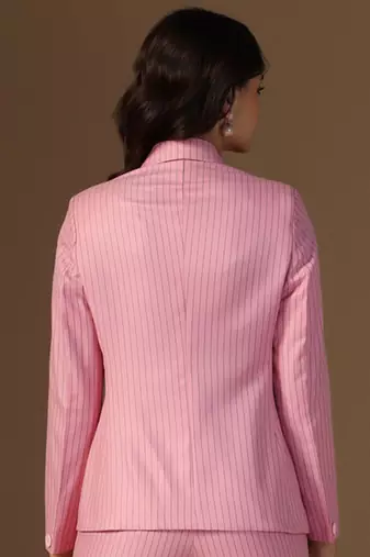 Striped peaked lapel collar double-breasted formal blazer