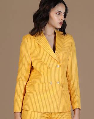 Striped peaked lapel collar double breasted formal blazer 4
