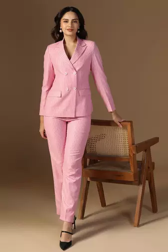 Striped peaked lapel collar double-breasted formal blazer