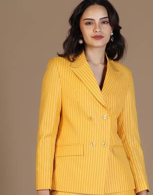 Striped peaked lapel collar double breasted formal blazer 5