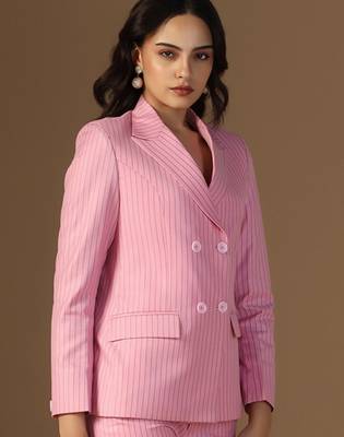 Striped peaked lapel collar double-breasted formal blazer 4