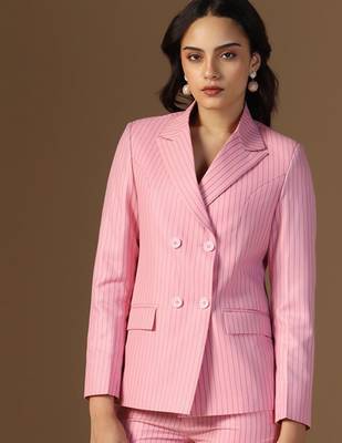 Striped peaked lapel collar double-breasted formal blazer 5