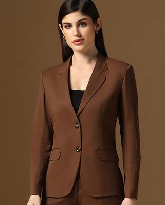 Coffee brown single-breasted notched lapel collar formal blazer 1