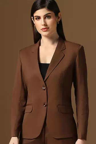 Coffee brown single-breasted notched lapel collar formal blazer