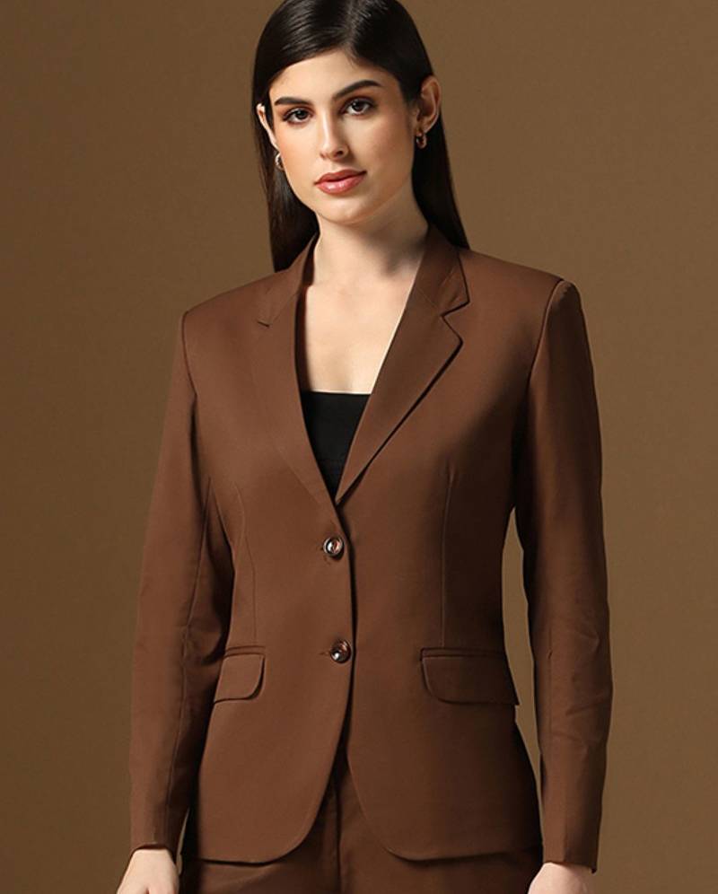 Coffee brown single-breasted notched lapel collar formal blazer
