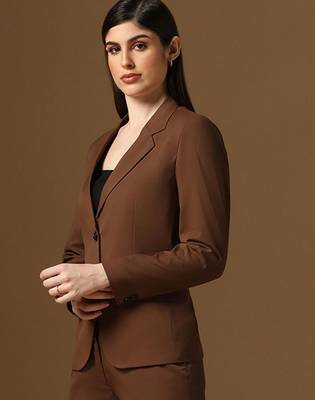 Coffee brown single-breasted notched lapel collar formal blazer 2