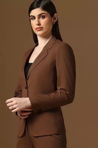 Coffee brown single-breasted notched lapel collar formal blazer