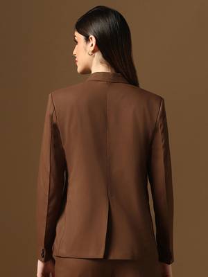 Coffee brown single-breasted notched lapel collar formal blazer 3