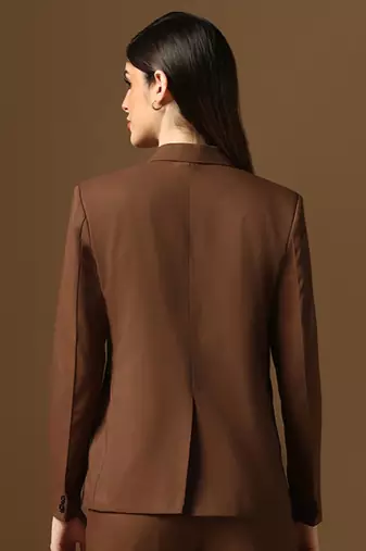 Coffee brown single-breasted notched lapel collar formal blazer