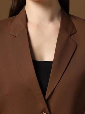 Coffee brown single-breasted notched lapel collar formal blazer 4